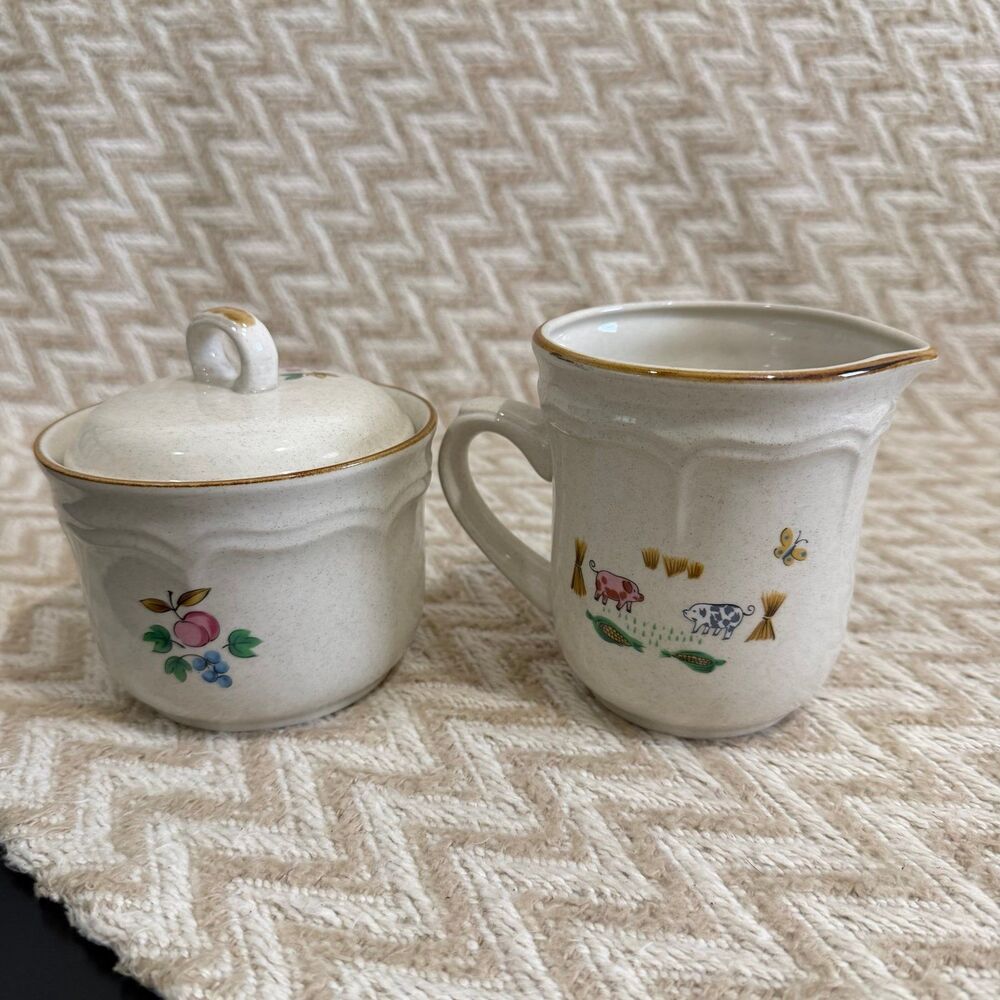 Vintage International China Stoneware HEARTLAND Creamer & Sugar Bowl - Picture 3 of 10